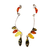 Playful sterling silver 925 fittings and marquese multicolour baltic amber long dangle earrings