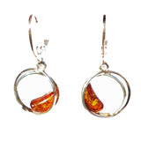Elegant sterling silver 925 circles and drop cognac baltic amber earrings