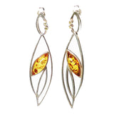 Flamboyant sterling silver 925 fittings and honey baltic amber long dangle earrings