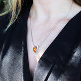 Festive sterling silver 925 and drop cognac baltic amber pendant necklace