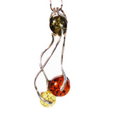 Playful sterling silver 925 fittings and round multicolour baltic amber long dangle pendant