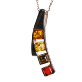 Modern sterling silver 925 fittings and four small square multicolour baltic amber pieces used to make this pendant