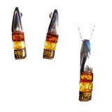 Modern sterling silver 925 fittings and three small square multicolour baltic amber pieces used to make this stud earrings