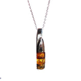 Modern sterling silver 925 fittings and three small square multicolour baltic amber pieces used to make this pendant