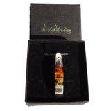 Modern sterling silver 925 fittings and three small square multicolour baltic amber pieces used to make this pendant