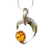 Elegant sterling silver 925 and drop cognac baltic amber pendant