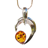 Elegant sterling silver 925 and drop cognac baltic amber pendant