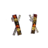 Stunning sterling silver 925 cross fittings and small square multicolour baltic amber pieces used to make this stud earrings