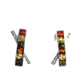 Stunning sterling silver 925 cross fittings and small square multicolour baltic amber pieces used to make this stud earrings