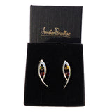 Delicate sterling silver 925 fittings and small round multicolour baltic amber long dangle stud earrings.