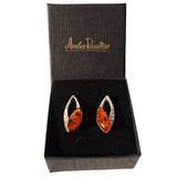 Festive sterling silver 925 and drop cognac baltic amber earrings
