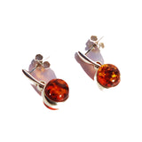 Beautifully simple sterling silver 925 and round cognac baltic amber earrings