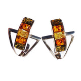 Modern sterling silver 925 fittings and five small square multicolour baltic amber pieces used to make this stunning and unique stud earrings.