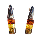 Modern sterling silver 925 fittings and three small square multicolour baltic amber pieces used to make this stud earrings