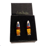 Modern sterling silver 925 fittings and three small square multicolour baltic amber pieces used to make this stud earrings