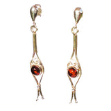 Delicate sterling silver 925 fittings and small round honey baltic amber long dangle stud earrings