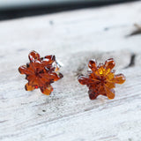 Creatively Hand-carved Baltic Amber Studs - Snowflakes