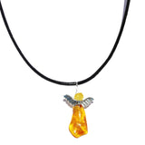 Amber Pendant - Amber Angel With Leather Necklace