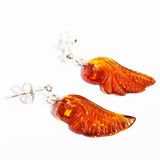 Honey Amber Stud Earrings - Angel Wings