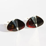 Unique Silver And Dark Cherry Amber Cuff-links