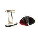 Unique Silver And Dark Cherry Amber Cuff-links