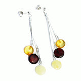 Stunning Baltic Amber Tablet Earrings - Triple Chains