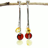 Stunning Baltic Amber Tablet Earrings - Triple Chains