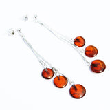 Stunning Baltic Amber Tablet Earrings - Triple Chains