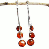 Stunning Baltic Amber Tablet Earrings - Triple Chains