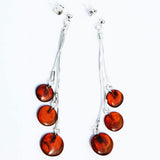 Stunning Baltic Amber Tablet Earrings - Triple Chains