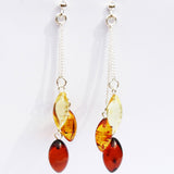Baltic Amber Earrings - Triple Chain Drops