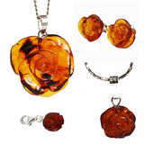 Romantic Baltic Amber Rose Pendant-Charm