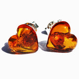 Baltic Amber Stud Earrings - Hearts