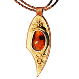 Leather & Red Baltic Amber Necklace - Pendant