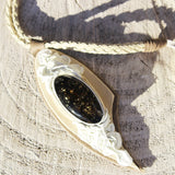 Leather & Green Baltic Amber Necklace - Pendant