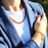 Cognac Baltic Amber tube shape amber Necklace, comes in a lovely gift box