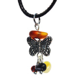 Amber Pendant - Amber  Butterfly With Cord Necklace