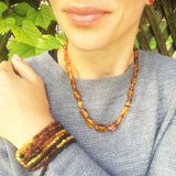 Unpolished Long Multicolour Pattern Baltic Amber Necklace