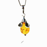 Honey Baltic Amber Silver Pendant - LITTLE MOUSE, 925 sterling silver