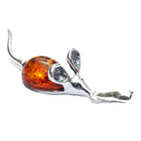 Honey Baltic Amber Silver Pendant - LITTLE MOUSE, 925 sterling silver