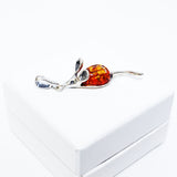 Honey Baltic Amber Silver Pendant - LITTLE MOUSE, 925 sterling silver