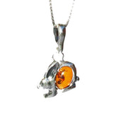 Honey Baltic Amber Silver Pendant - LITTLE RABBIT, 925 sterling silver