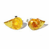 Handcarved Honey Baltic Amber Studs - Shells