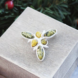 Elegant Brooch Design Set With 6 Baltic Amber Pieces