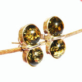Double Honey Amber Silver Studs