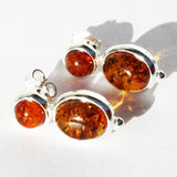 Double Honey Amber Silver Studs