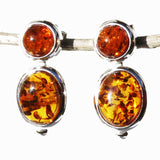 Double Honey Amber Silver Studs