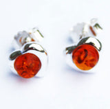 Baltic Amber Silver Studs - Hearts
