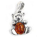 Baltic Honey Amber Silver Pendant - Teddy Bear, 925 sterling silver