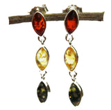 Stunning Long Baltic Amber Silver Stud Earrings
